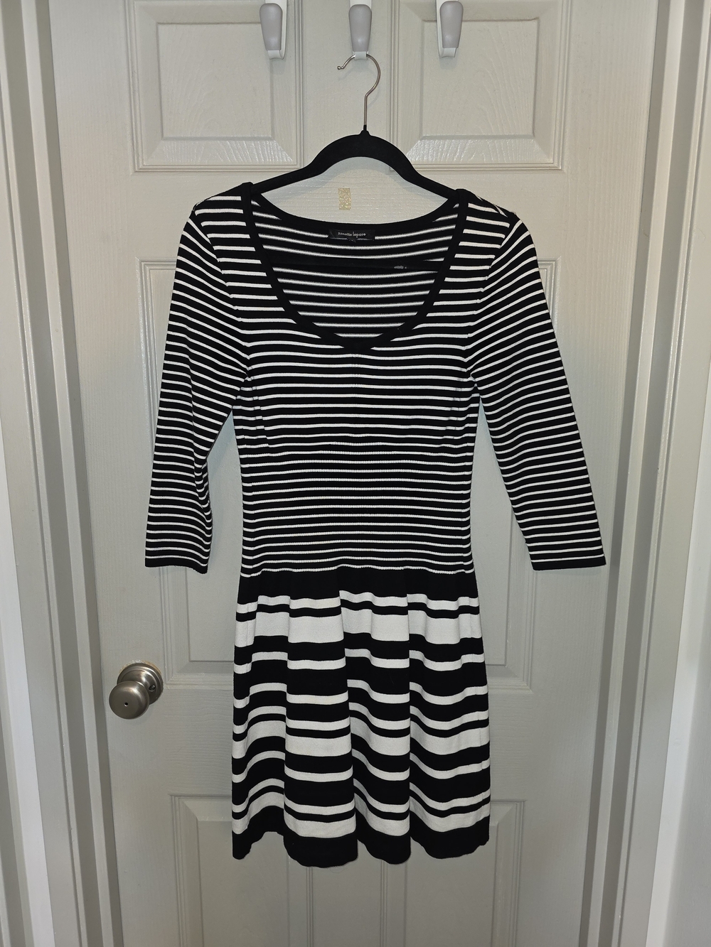 Nanette Lepore Knitted Black and White Striped Scoop Neck Dress